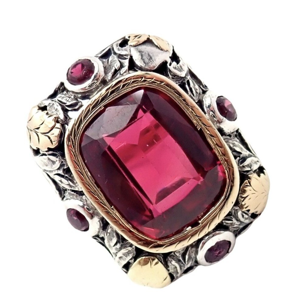 Vintage Estate 14k Gold Sterling Silver Red Stone Ring Sz 5.5​